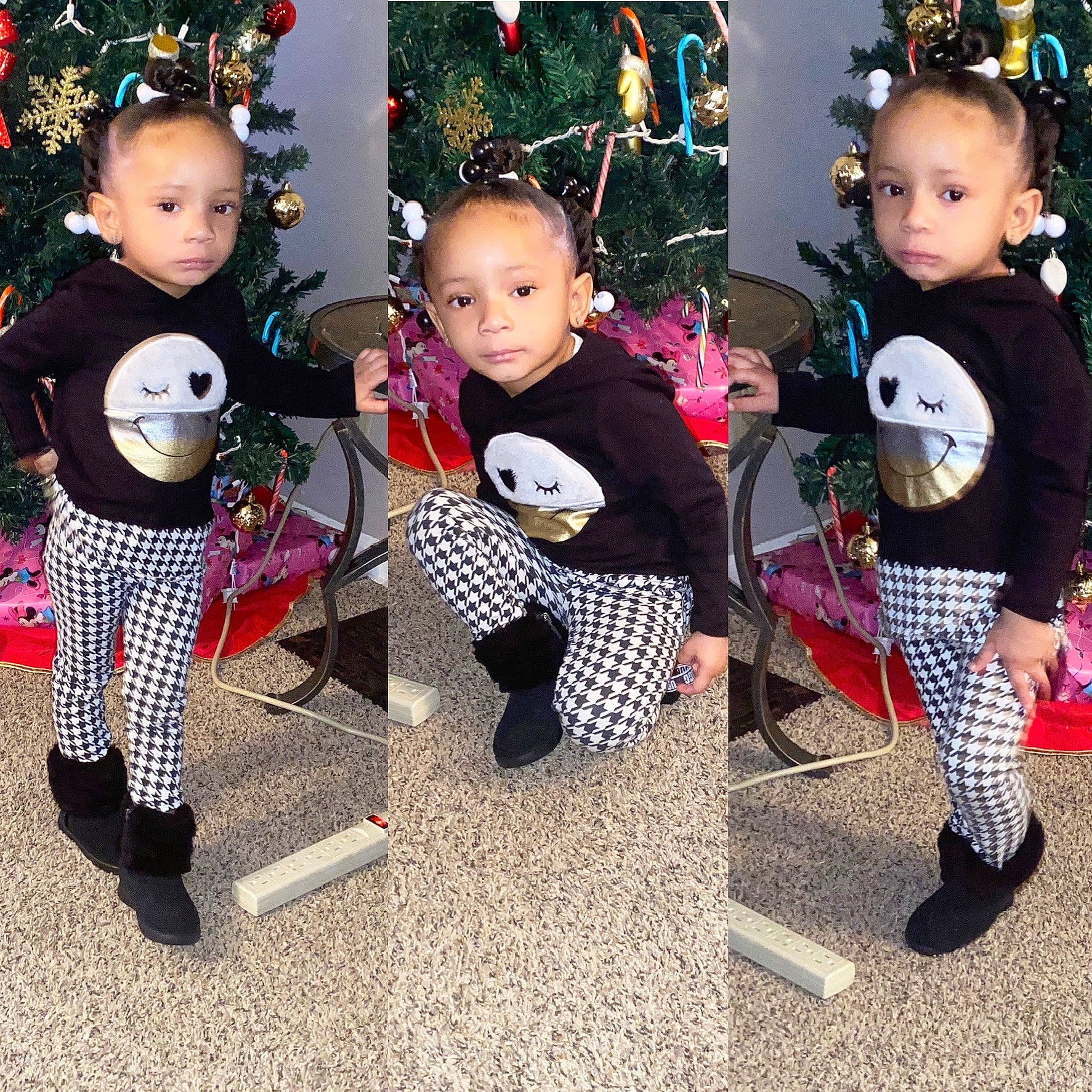 Harmony is registered to the contest to win money with this photo: baby, child, christmas, christmas_decoration, christmas_eve, christmas_tree, costume, design, event, fictional_character, head, holiday, pattern, person, toddler