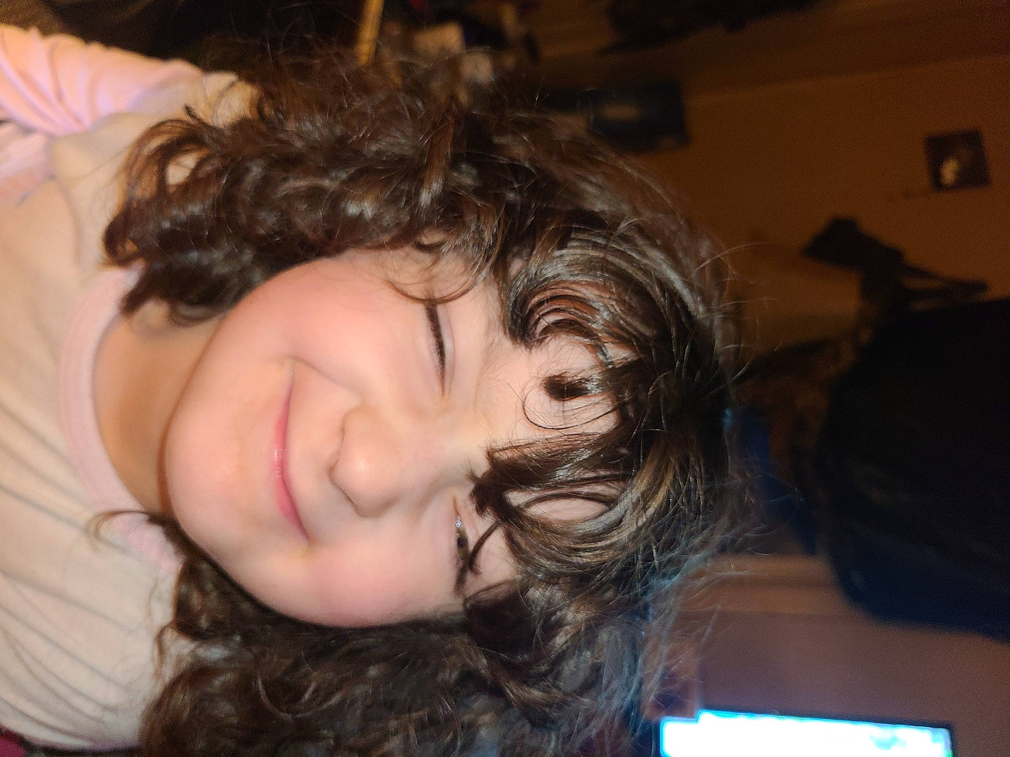 Hailey is registered to the contest to win money with this photo: bangs, black_hair, brown_hair, cheek, child, ear, eyebrow, eyelash, forehead, fun, fur, happy, iris, jaw, joy, lip, long_hair, nose, person, selfie