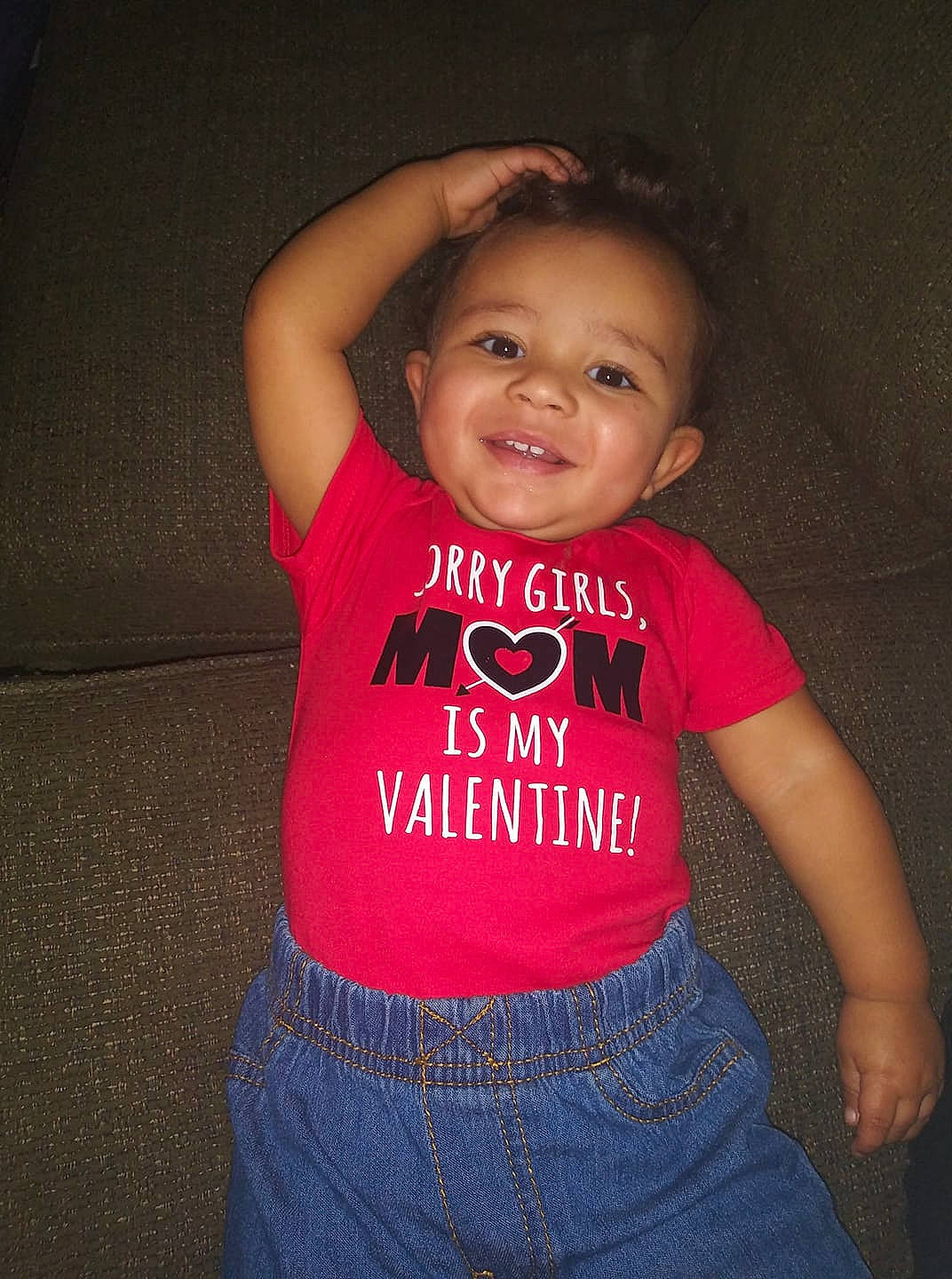 La'Kai joined the competition — help win amazing prizes! abdomen, arm, cheek, child, child_model, cool, fun, jeans, joy, muscle, person, smile, standing, t_shirt, toddler