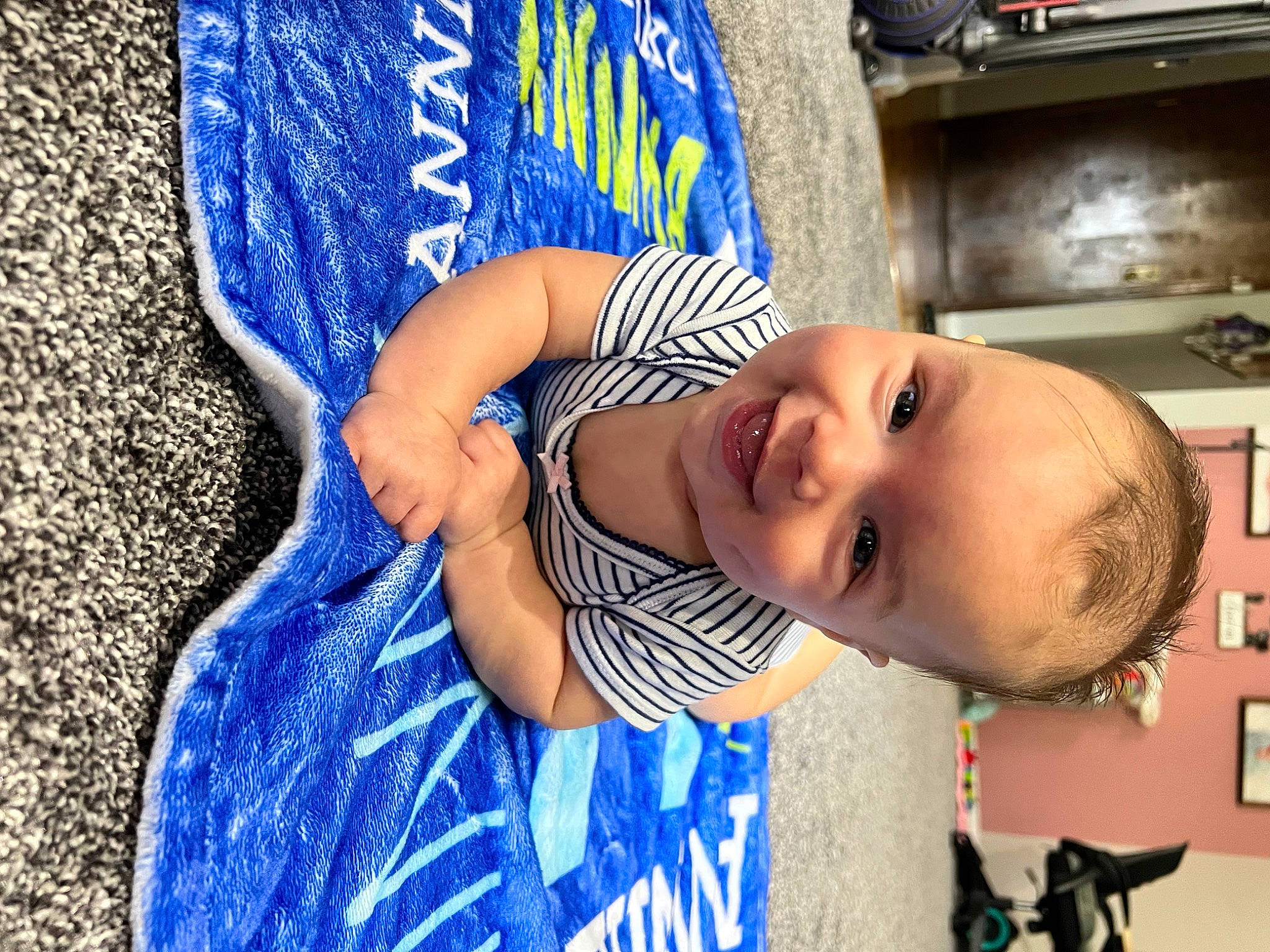 Annika joined the competition — help win amazing prizes! baby, baby_products, baby_toddler_clothing, blue, cheek, child, chin, electric_blue, eye, fun, happy, head, joy, nose, pattern, person, skin, smile, t_shirt, toddler