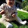 Teo participe au concours pour gagner de l'argent avec cette photo : baby, child, grass, outdoor, sunlight, hat, clothing, sitting, happy, greenery, house, daytime, cute, nature, person, sock, playful, young, lawn, smiling