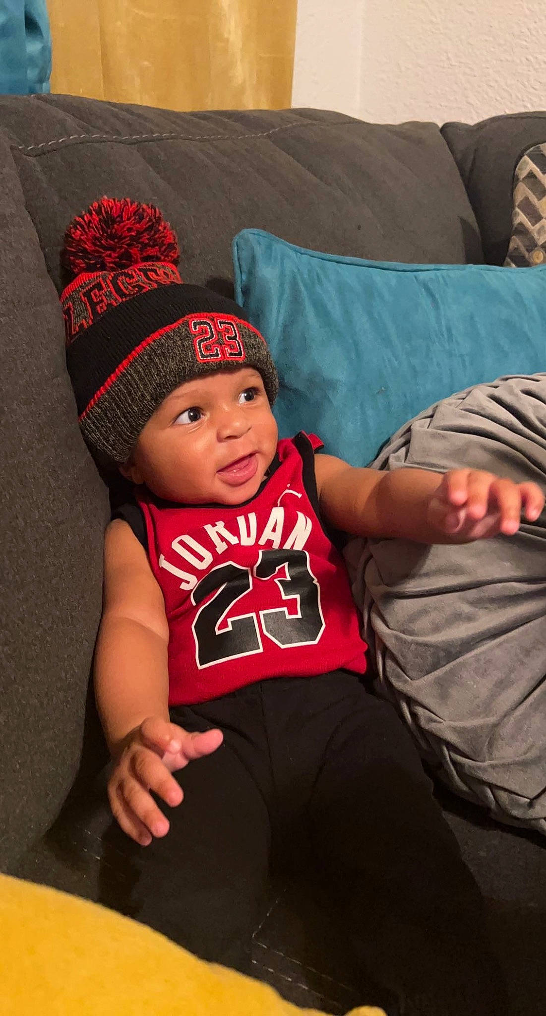 Dior joined the competition — help win amazing prizes! baby, baby_toddler_clothing, baseball_cap, cap, child, comfort, cool, costume_hat, face, flash_photography, happy, hat, headwear, knit_cap, person, room, sitting, sleeve, t_shirt, textile