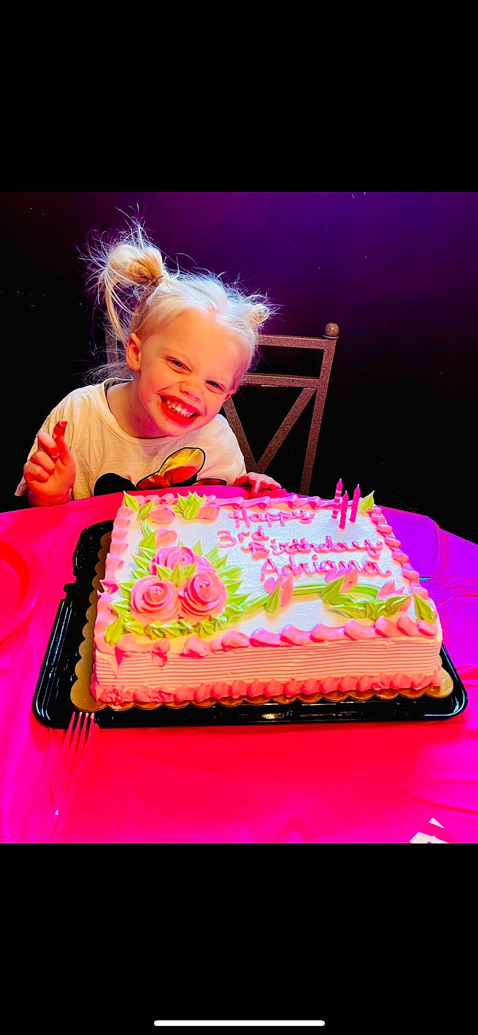 Adriana joined the competition — help win amazing prizes! baked_goods, birthday, birthday_cake, buttercream, cake, cake_decorating, cake_decorating_supply, cuisine, entertainment, food, ingredient, joy, magenta, person, pink, purple, rectangle, smile, sugar_cake, table