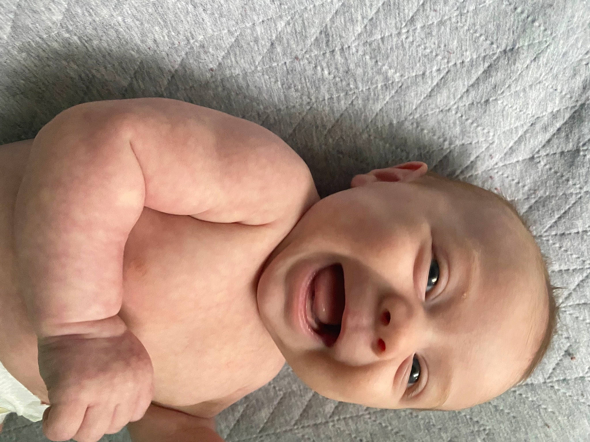 Boston is registered to the contest to win money with this photo: baby, baby_toddler_clothing, cheek, chest, child, chin, ear, eyebrow, facial_expression, forehead, jaw, lip, mouth, muscle, neck, organ, person, skin, toddler, tongue