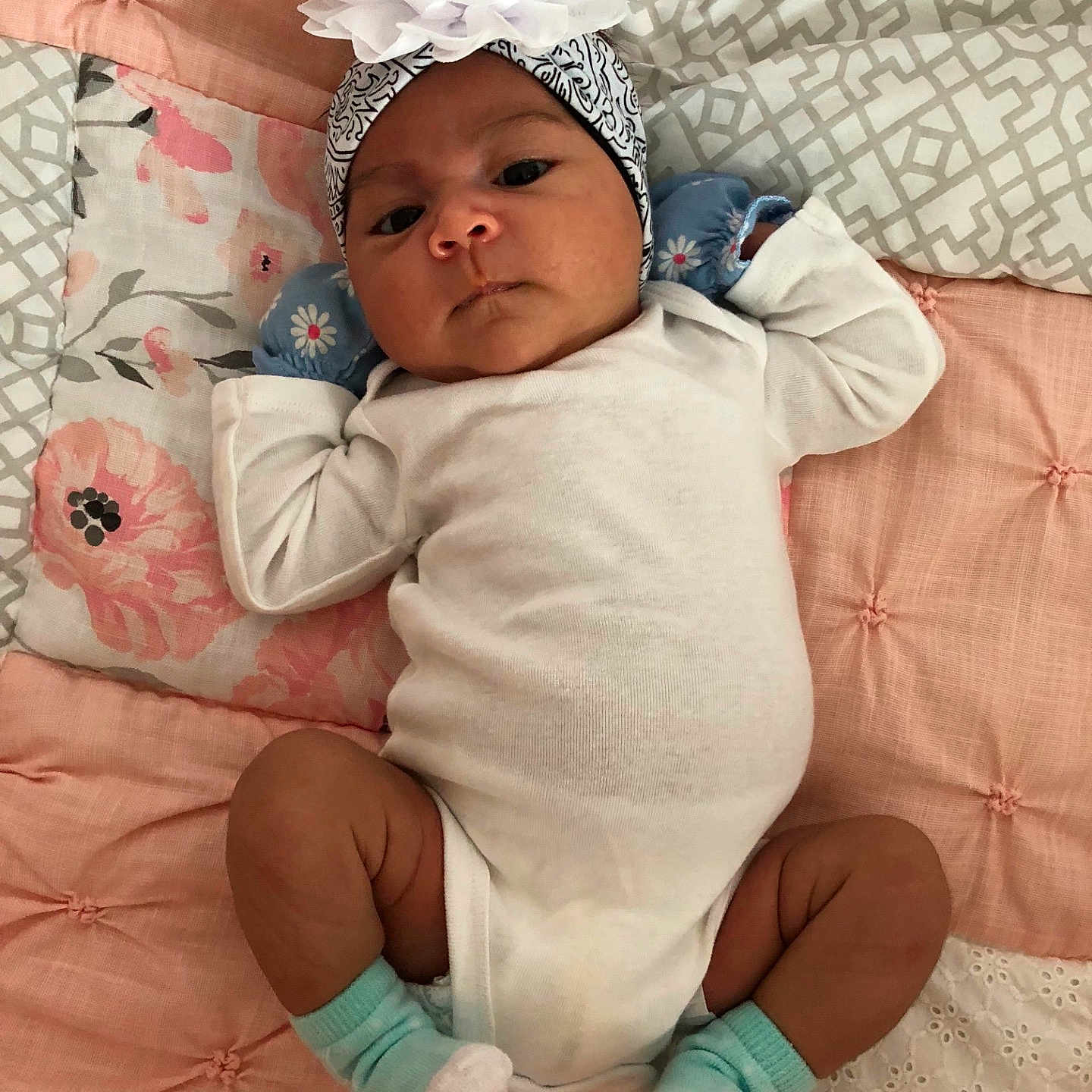 Josephine joined the competition — help win amazing prizes! baby_products, bed, child, finger, girl, hair_accessory, infant, product, skin, textile, toddler