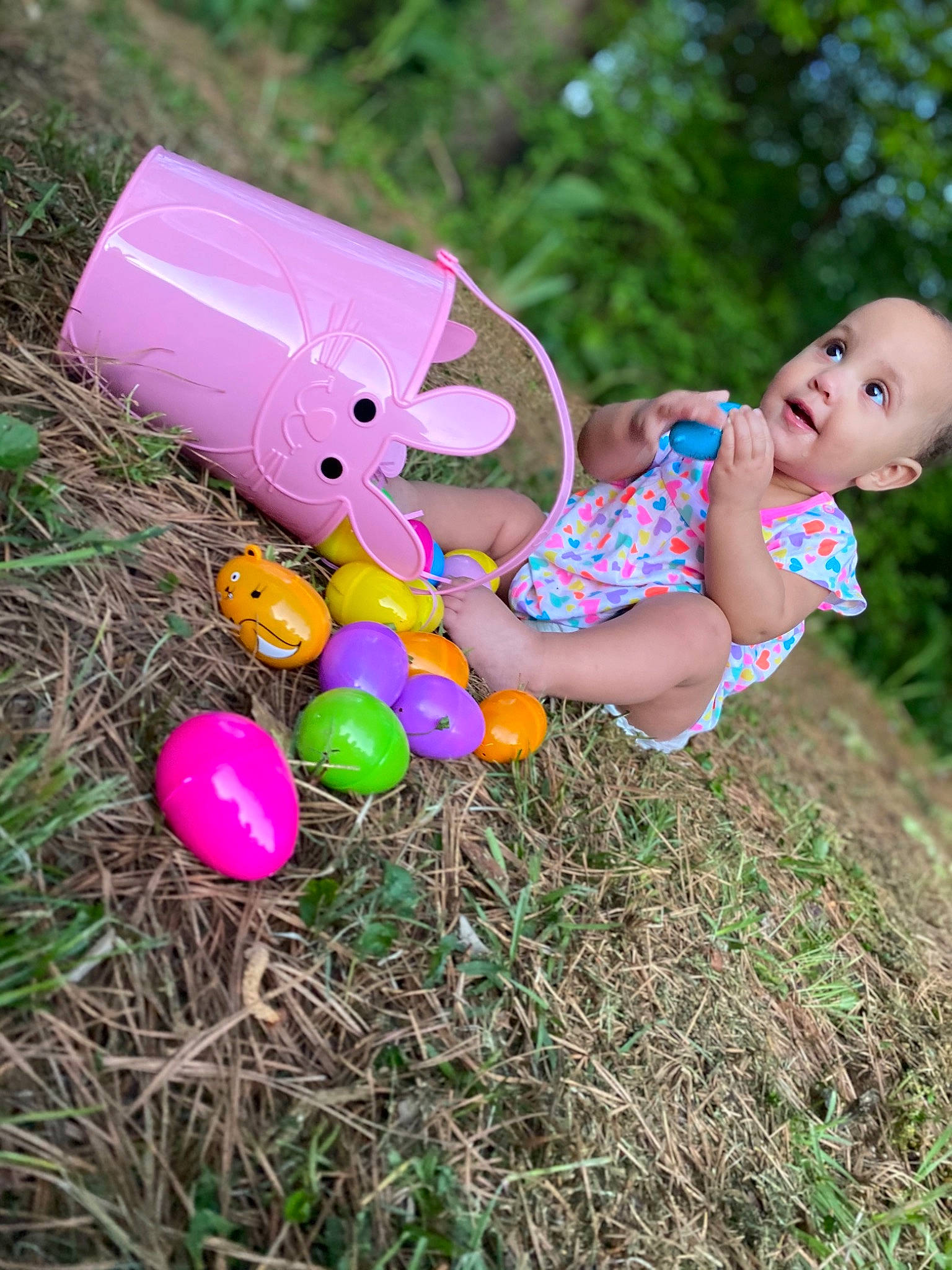 Silver joined the competition — help win amazing prizes! baby, child, fun, grass, meadow, person, pink, play, toddler, toy