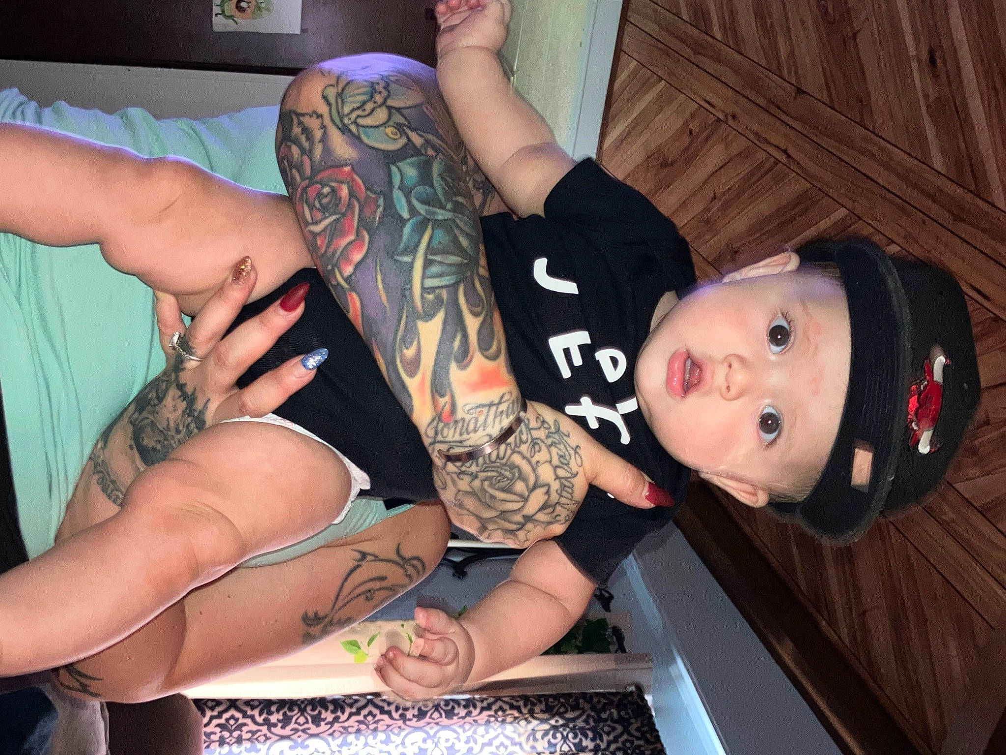 Julian joined the competition — help win amazing prizes! black_hair, calf, chest, cool, cover_up, elbow, flash_photography, flesh, hat, headwear, human_leg, leg, pattern, person, sleeve, tattoo, temporary_tattoo, thigh, throat, toddler