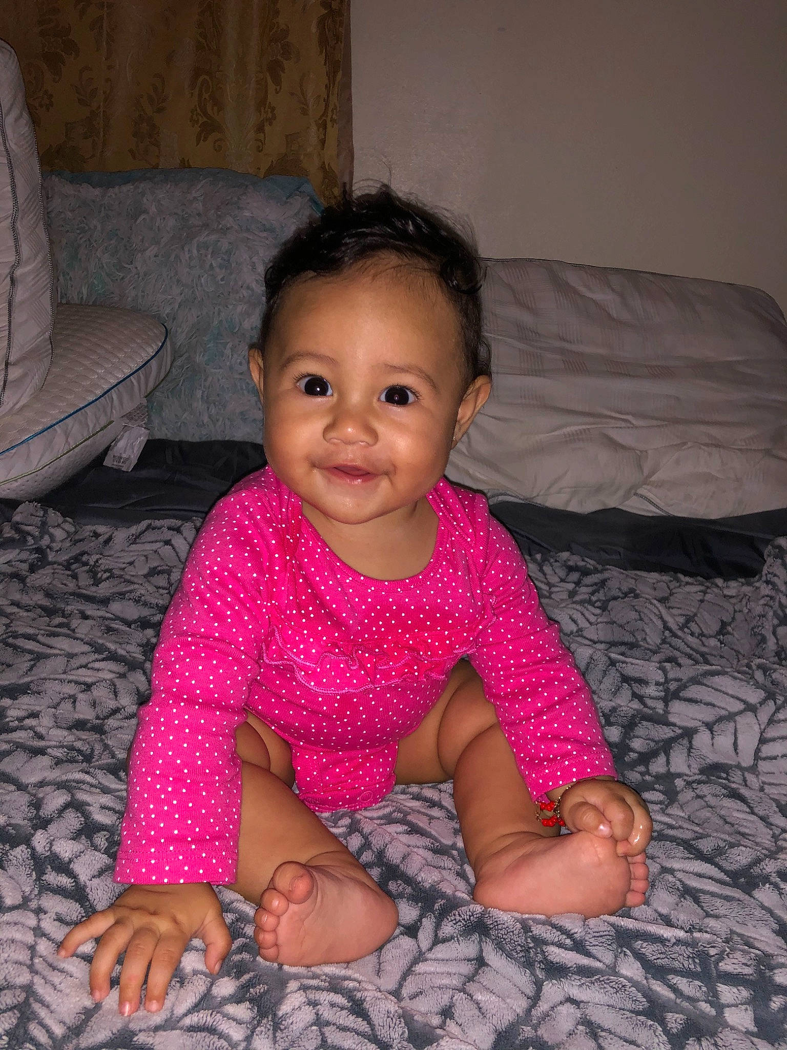 Melanie joined the competition — help win amazing prizes! baby, cheek, child, eye, face, finger, floor, flooring, fun, head, iris, joy, leg, lip, mouth, person, pink, sitting, skin, smile