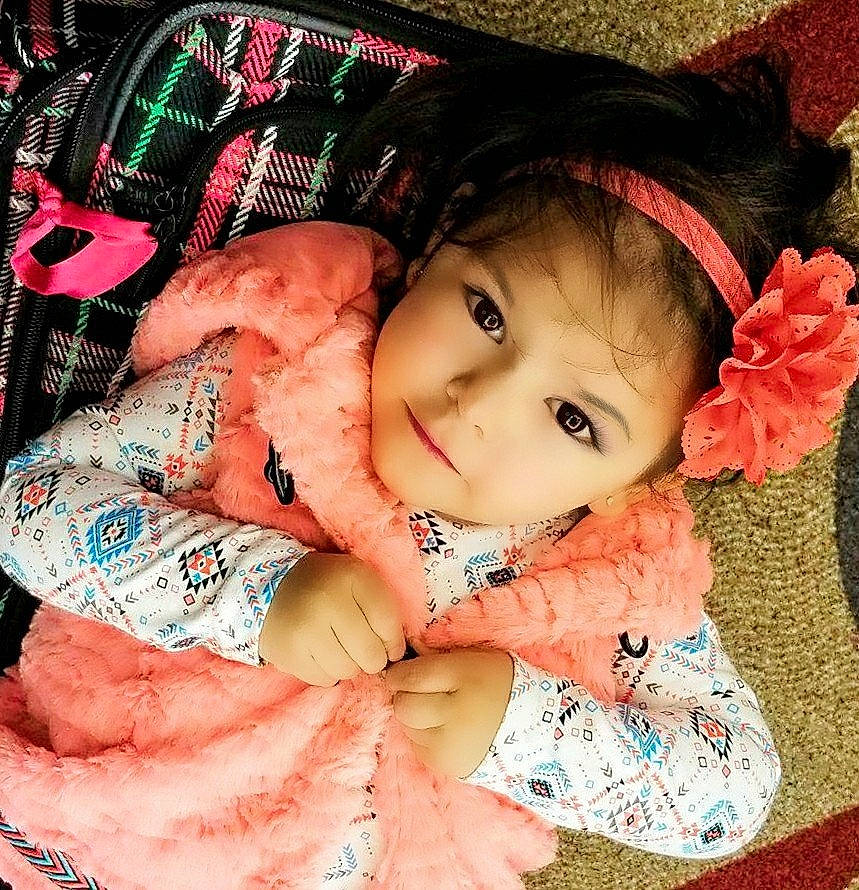 Mackenna joined the competition — help win amazing prizes! cheek, child, doll, eye, girl, infant, person, pink, product, skin, toddler