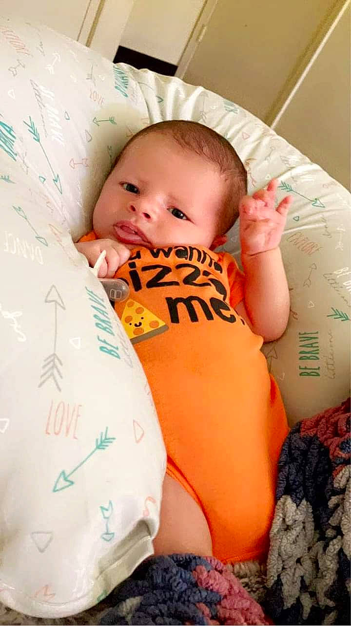 Legacy joined the competition — help win amazing prizes! arm, baby, baby_toddler_clothing, cheek, comfort, facial_expression, finger, hairstyle, happy, human_body, mouth, neck, orange, person, shoulder, skin, stomach, t_shirt, textile, toddler