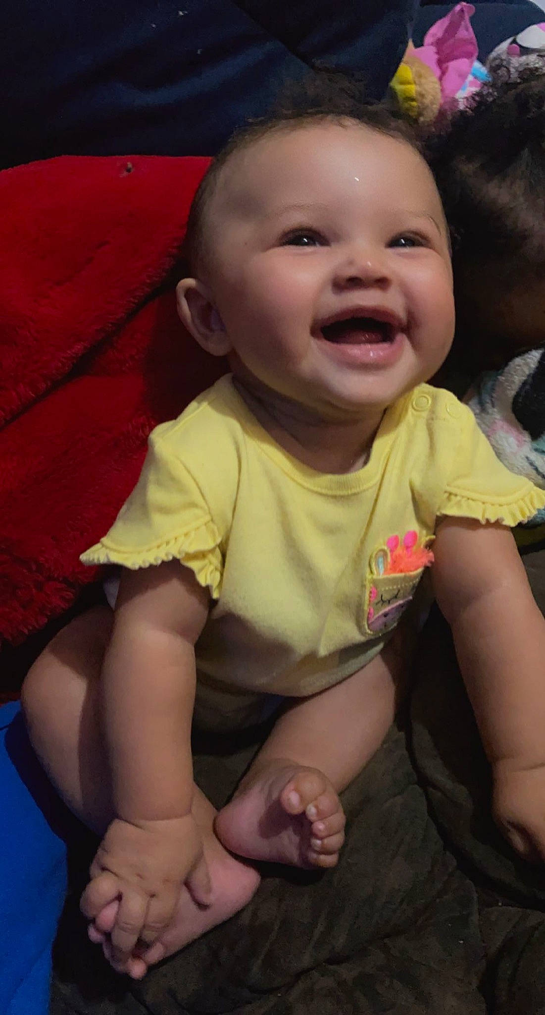 Talia joined the competition — help win amazing prizes! arm, baby_toddler_clothing, cheek, chin, comfort, eye, finger, gesture, happy, human_body, iris, leg, lip, mouth, nose, organ, person, pink, skin, sleeve