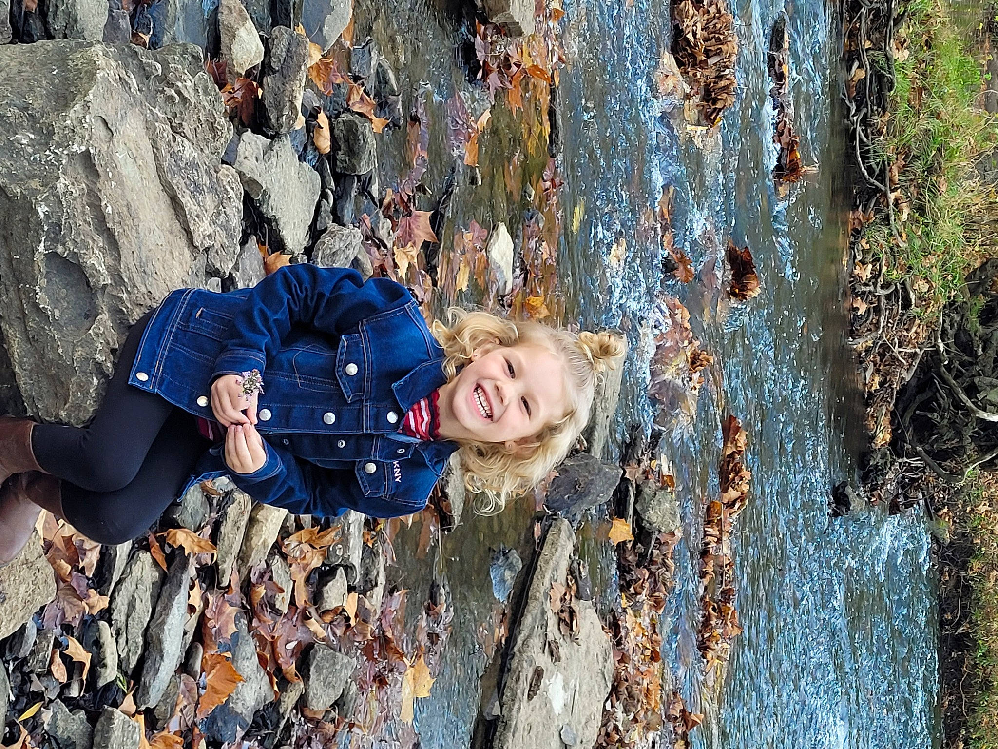 Mckenna is registered to the contest to win money with this photo: adventure, autumn, bedrock, child, electric_blue, fun, grass, joy, landscape, leisure, outcrop, outdoor_recreation, people_in_nature, person, recreation, rock, smile, soil, sport_climbing, toddler