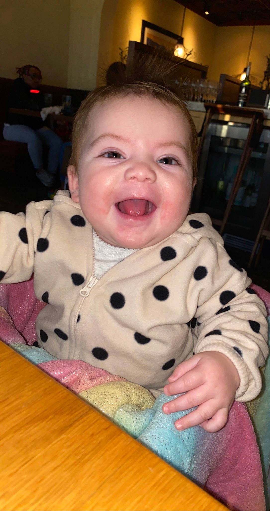 Ariella is registered to the contest to win money with this photo: baby, baby_laughing, baby_toddler_clothing, beauty, cheek, child, comfort, flooring, fun, happy, iris, mammal, nose, pattern, people, person, sitting, skin, sleeve, smile