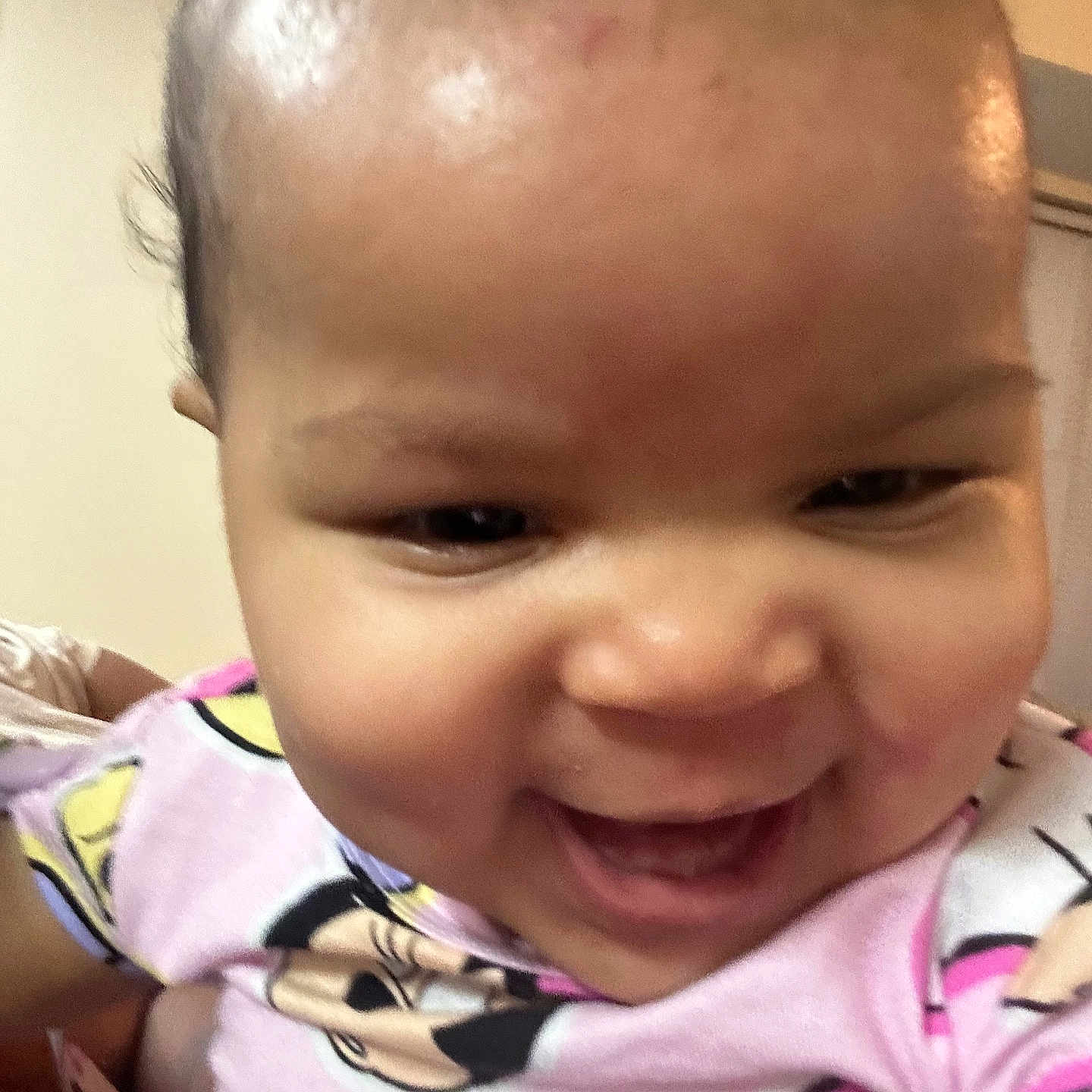 Lovelyonna is registered to the contest to win money with this photo: baby, cheerful, child, childrens_clothing, close_up, cute, face, happy, head, indoor, infant, joy, minnie_mouse, person, pink_clothing, playful, portrait, smiling, toddler, young_child