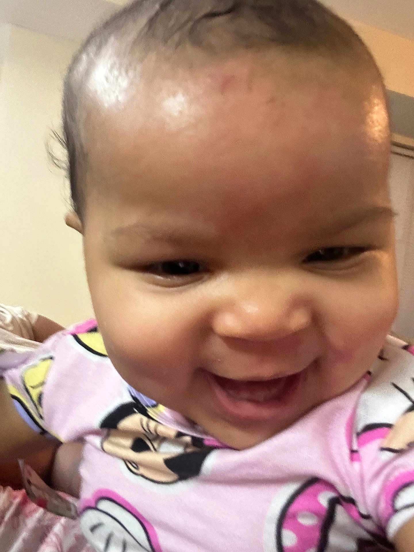 Lovelyonna is registered to the contest to win money with this photo: baby, cheerful, child, childrens_clothing, close_up, cute, face, happy, head, indoor, infant, joy, minnie_mouse, person, pink_clothing, playful, portrait, smiling, toddler, young_child