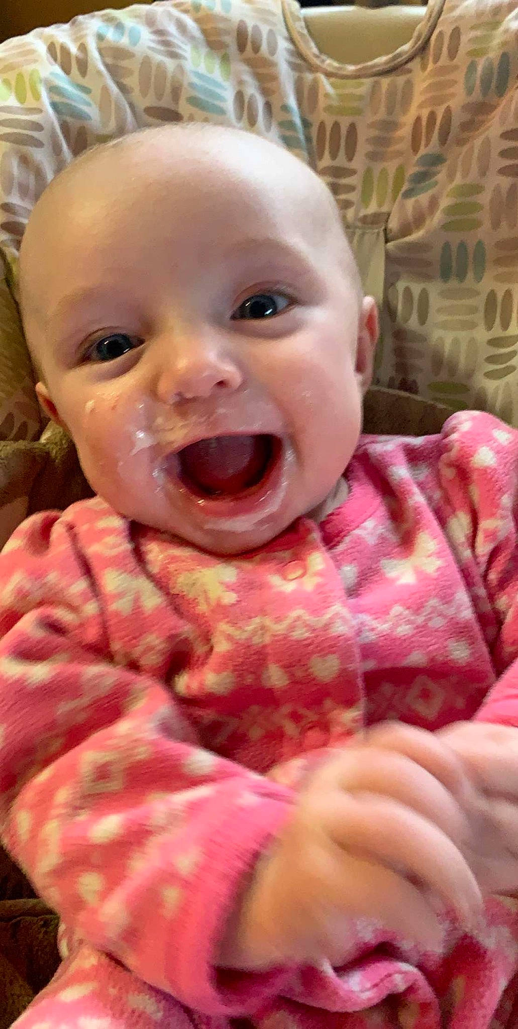 Hailee joined the competition — help win amazing prizes! baby, baby_laughing, baby_making_funny_faces, cheek, child, face, facial_expression, fun, head, laugh, lip, mouth, nose, person, pink, skin, smile, toddler, tongue, yawn