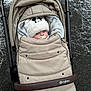 Leeroy a rejoint le concours — aidez-le/la à gagner de superbes lots ! baby, baby_gear, beige, blanket, cartoon_hat, child, cold_weather, cozy, cute, face, hat, infant, outdoor, pacifier, person, snow, stroller, warm, winter, winter_clothing