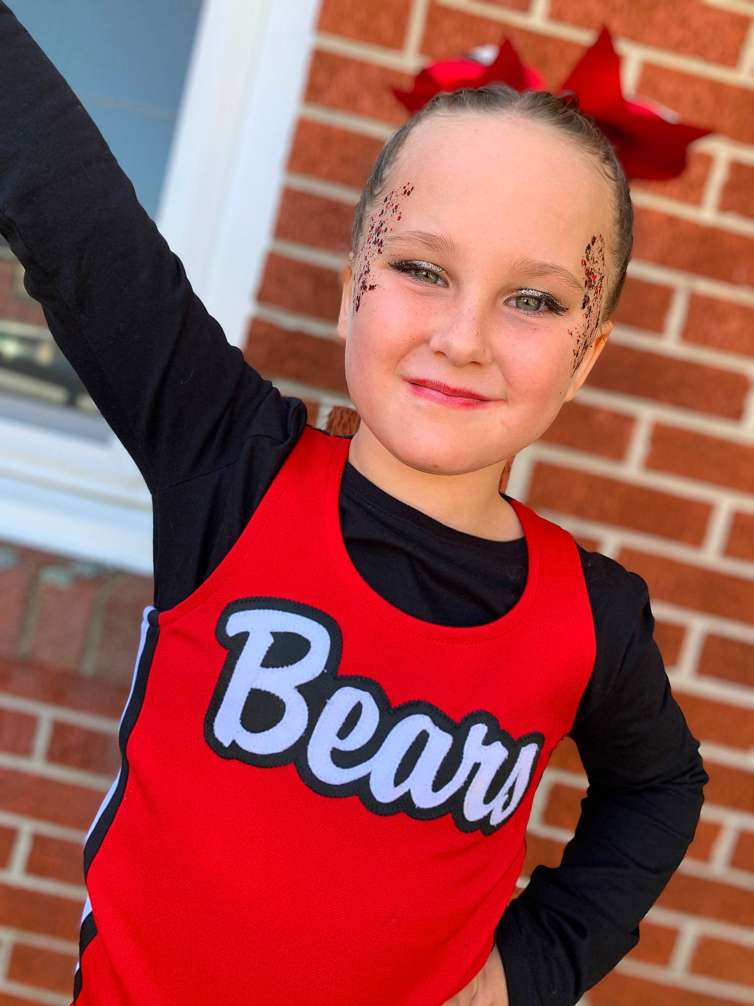 Hayden joined the competition — help win amazing prizes! arm, brick, brickwork, child, electric_blue, gesture, happy, jersey, jewellery, joy, long_sleeved_t_shirt, person, personal_protective_equipment, recreation, red, sleeve, smile, sports_uniform, sportswear, t_shirt