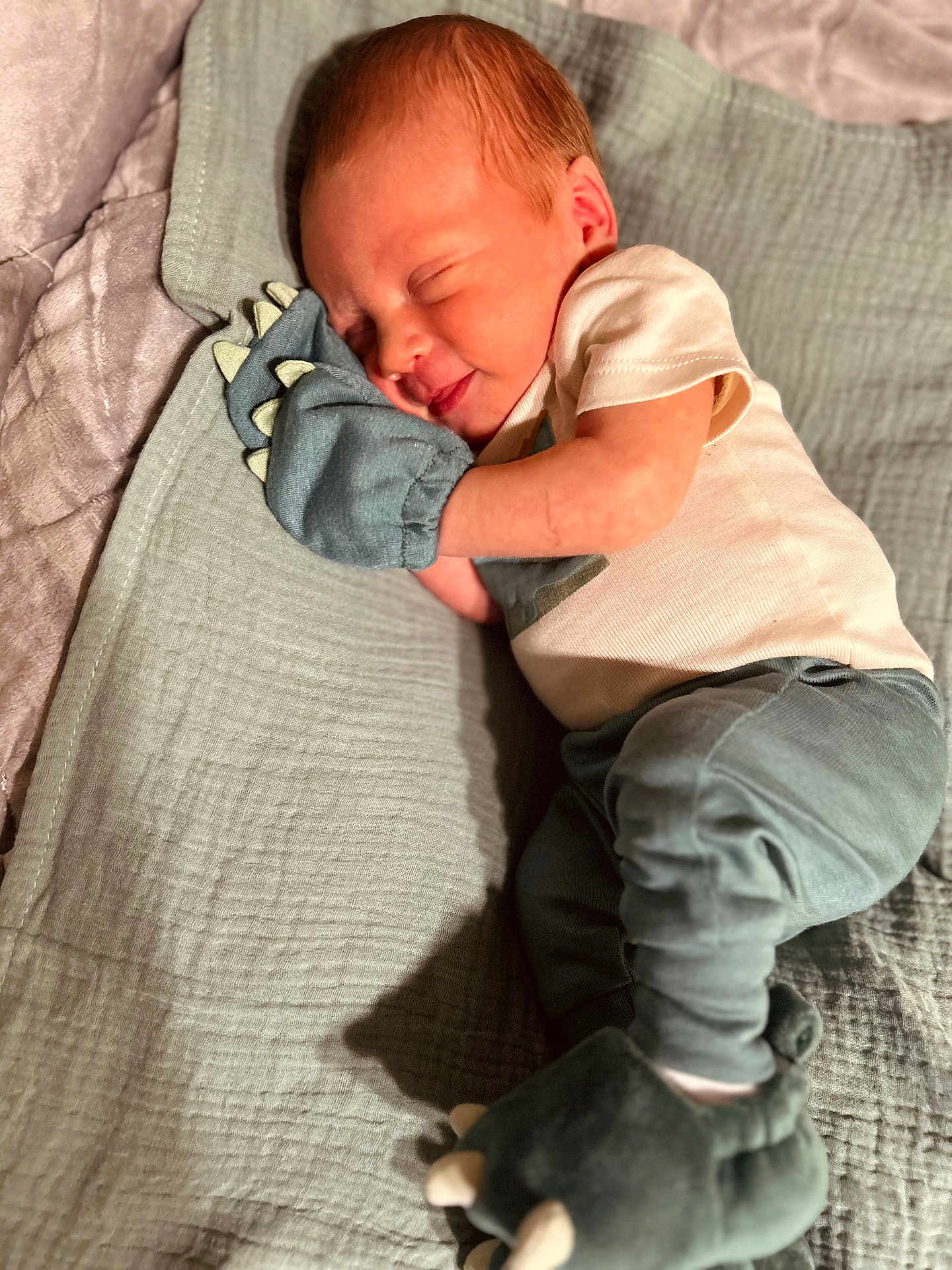 Kohen joined the competition — help win amazing prizes! baby, newborn, sleeping, mittens, booties, blanket, soft_texture, cozy, infant, cute, smile, clothing, sleep, rest, child, portrait, indoors, comfort, peaceful, toddler