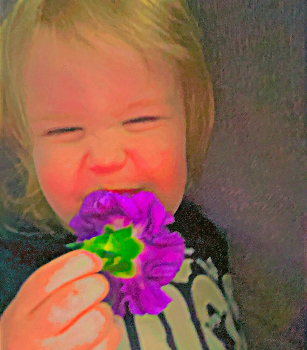 Alice is registered to the contest to win money with this photo: cheek, chin, eyebrow, eyelash, facial_expression, finger, flower, gesture, hand, happy, head, iris, lip, mouth, neck, nose, person, petal, plant, skin