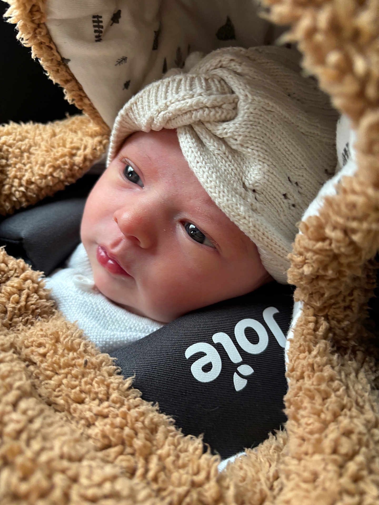 Haylie a rejoint le concours — aidez-le/la à gagner de superbes lots ! baby, infant, blanket, knit_hat, car_seat, face, close_up, soft_light, warm, cozy, child, newborn, portrait, expression, candid, wrapped, clothing, indoors, cute, resting