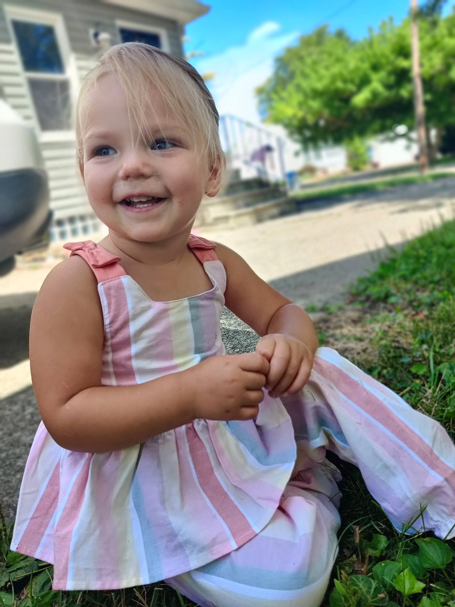 Madi Nicole joined the competition — help win amazing prizes! baby, baby_toddler_clothing, face, facial_expression, fun, grass, happy, human_body, iris, joy, leisure, person, pink, plant, recreation, skin, sky, smile, summer, toddler
