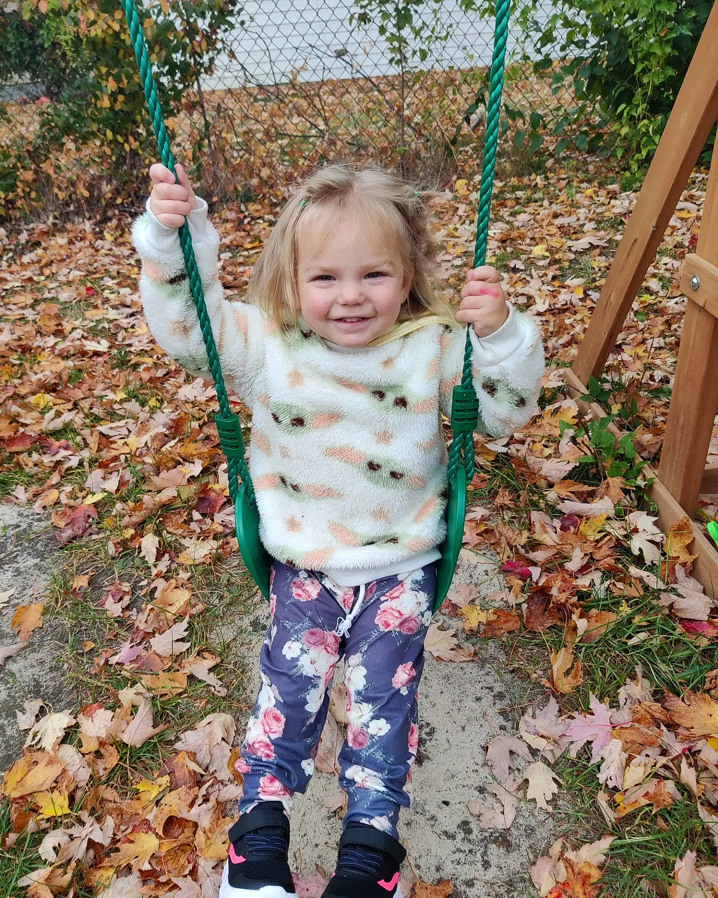 Madi Nicole is registered to the contest to win money with this photo: autumn, baby, baby_toddler_clothing, child, fun, grass, happy, joy, leaf, leisure, nature, pattern, people_in_nature, person, plant, play, playground, recreation, sleeve, smile