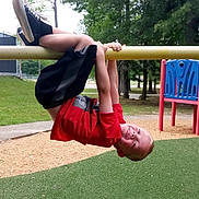 Jonathan Jr is registered to the contest to win money with this photo: balance, calf, child, city, fun, grass, human_leg, knee, leg, leisure, outdoor_play_equipment, physical_fitness, playground, recreation, shorts, sky, sneakers, sportswear, thigh, tree