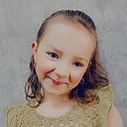 Kendra participe au concours pour gagner de l'argent avec cette photo : child, girl, smile, blue_eyes, curly_hair, lace_top, floral_pattern, portrait, happy, cute, earrings, fashion, youth, innocence, face, human, person, casual, background, indoor