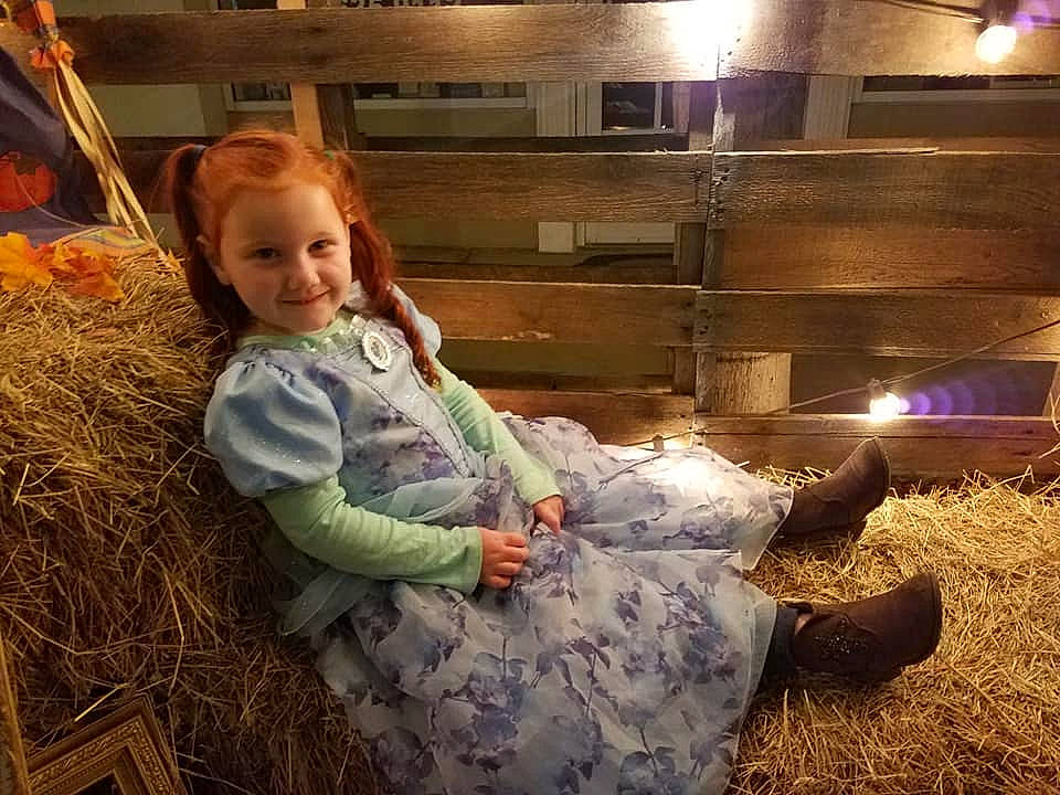 Faelyn is registered to the contest to win money with this photo: child, dress, fun, happy, joy, person, plant, play, sitting, sky, smile, toddler, tree