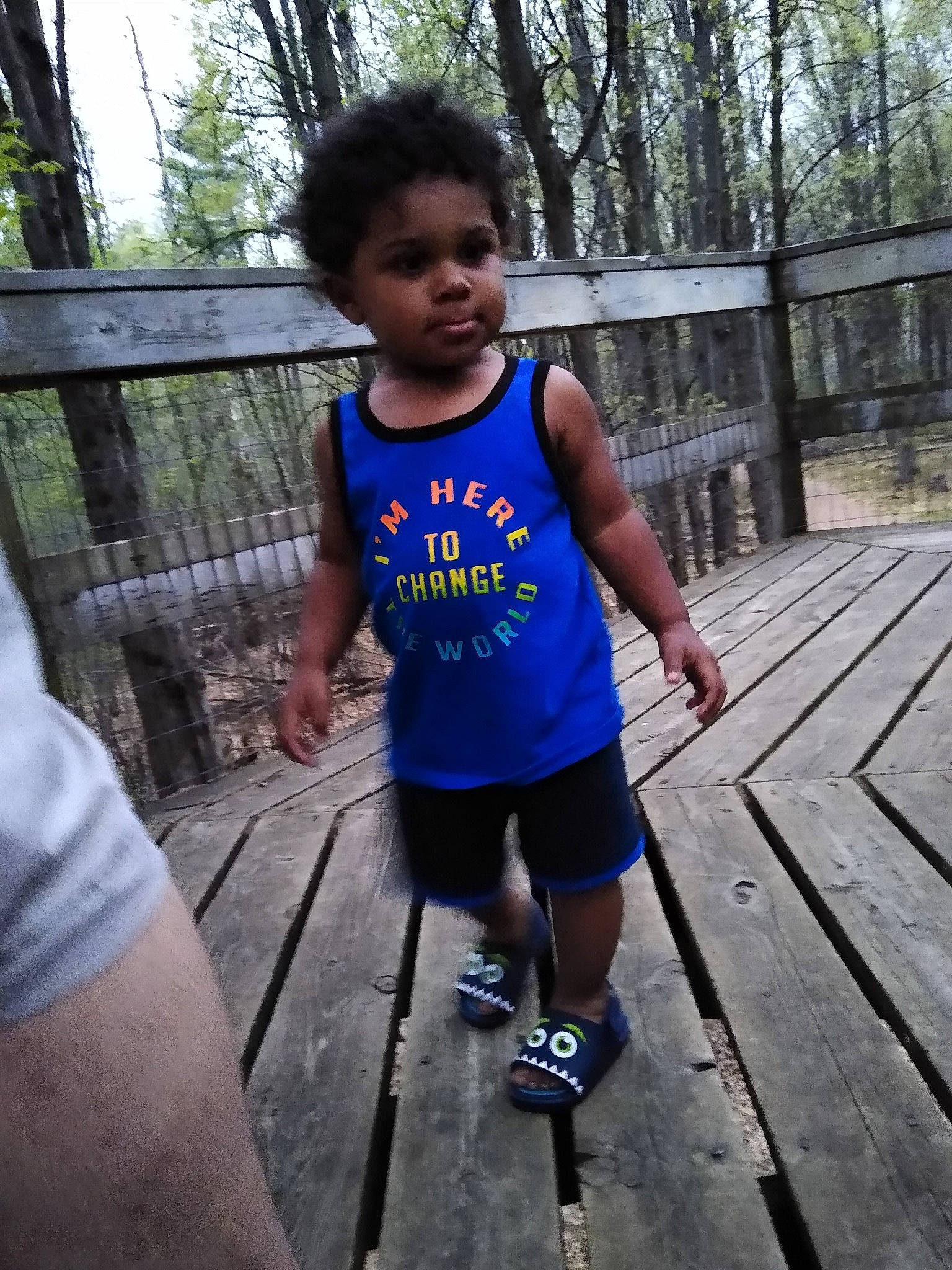 Finnic is registered to the contest to win money with this photo: child, electric_blue, leisure, person, play, recreation, rope, smile, t_shirt, toddler, tree, vacation