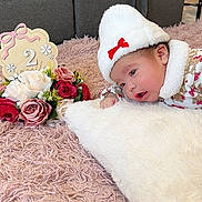 Amber joined the competition — help win amazing prizes! baby, blanket, bouquet, child, cozy, cute, decor, flowers, hat, indoors, infant, lying_down, newborn, pillow, pink, plush, roses, soft, teddy_bear_print, white