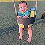 baby, swing, playground, child, smiling, happy, outdoor, sunlight, grass, park, feet, infant, joyful, toy, seat, green, summer, fun, play, toddler