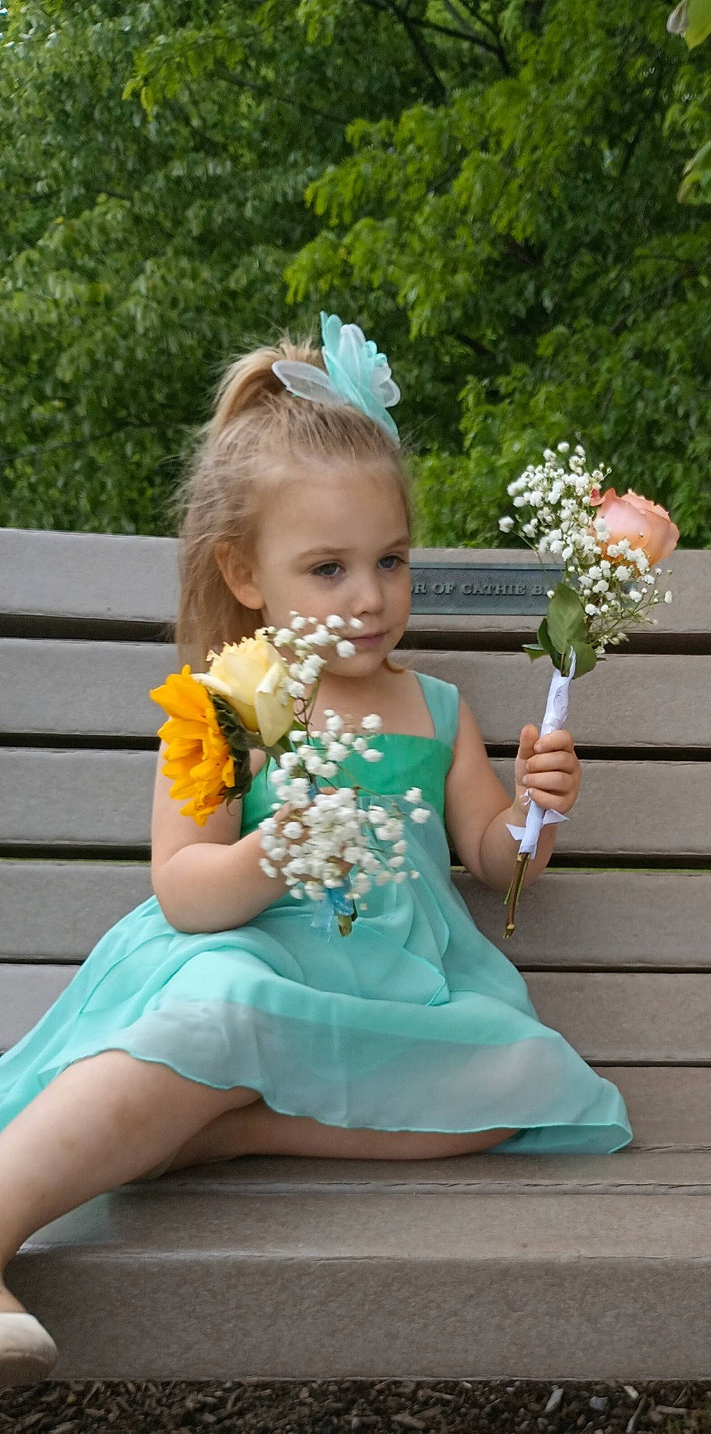 Tessa joined the competition — help win amazing prizes! baby_toddler_clothing, botany, bouquet, cut_flowers, dress, flower, flower_arranging, grass, happy, head, headpiece, iris, jewellery, person, petal, pink, plant, summer, toddler, tree