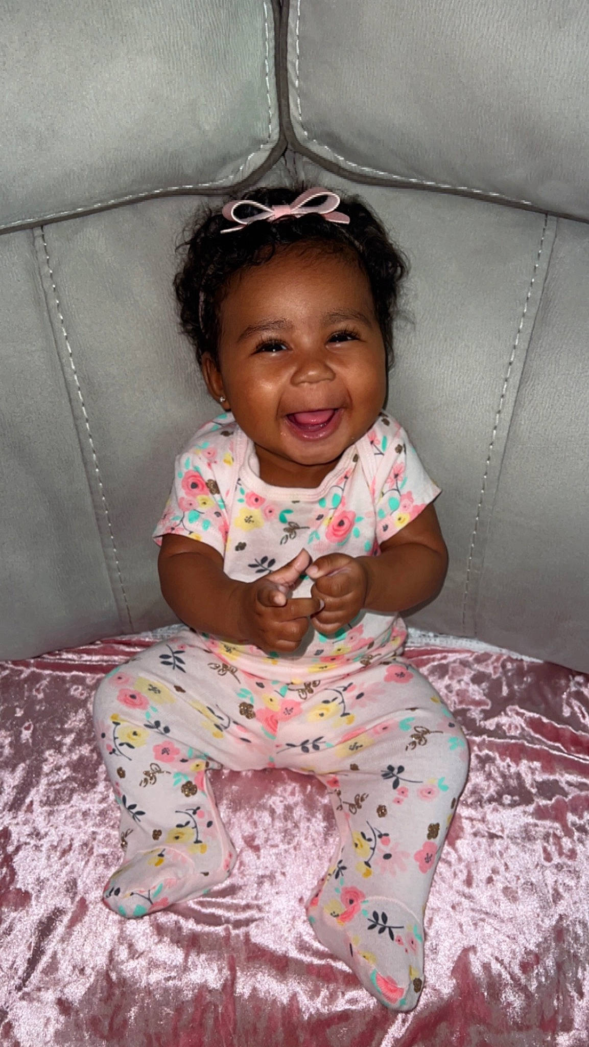 Joa is registered to the contest to win money with this photo: baby_toddler_clothing, cheek, child, comfort, dress, eye, face, hair, hairstyle, happy, head, linens, neck, person, pink, skin, sleeve, smile, textile, toddler