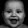 baby, face, portrait, black_and_white, smiling, water_droplets, happy, close_up, child, expression, skin, head, mouth, eyes, emotion, wet, infant, cute, people, joy