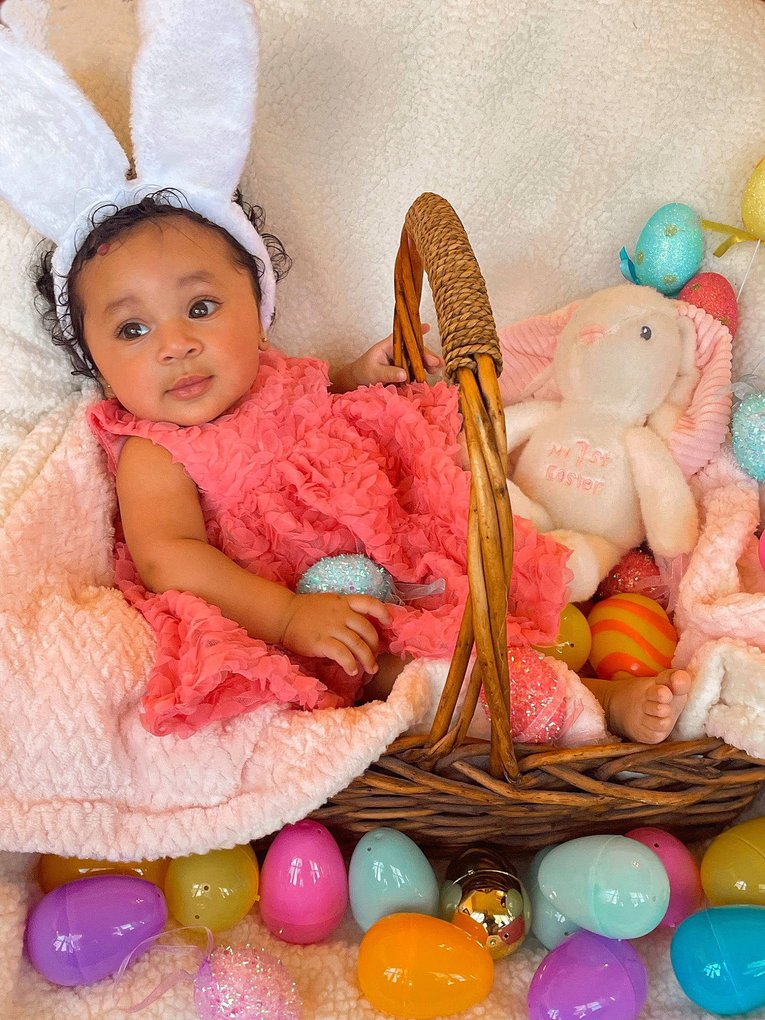 Isabella joined the competition — help win amazing prizes! baby, baby_toddler_clothing, balloon, basket, child, event, fun, happy, mammal, party_supply, people, person, photograph, pink, product, smile, snapshot, textile, toddler, toy