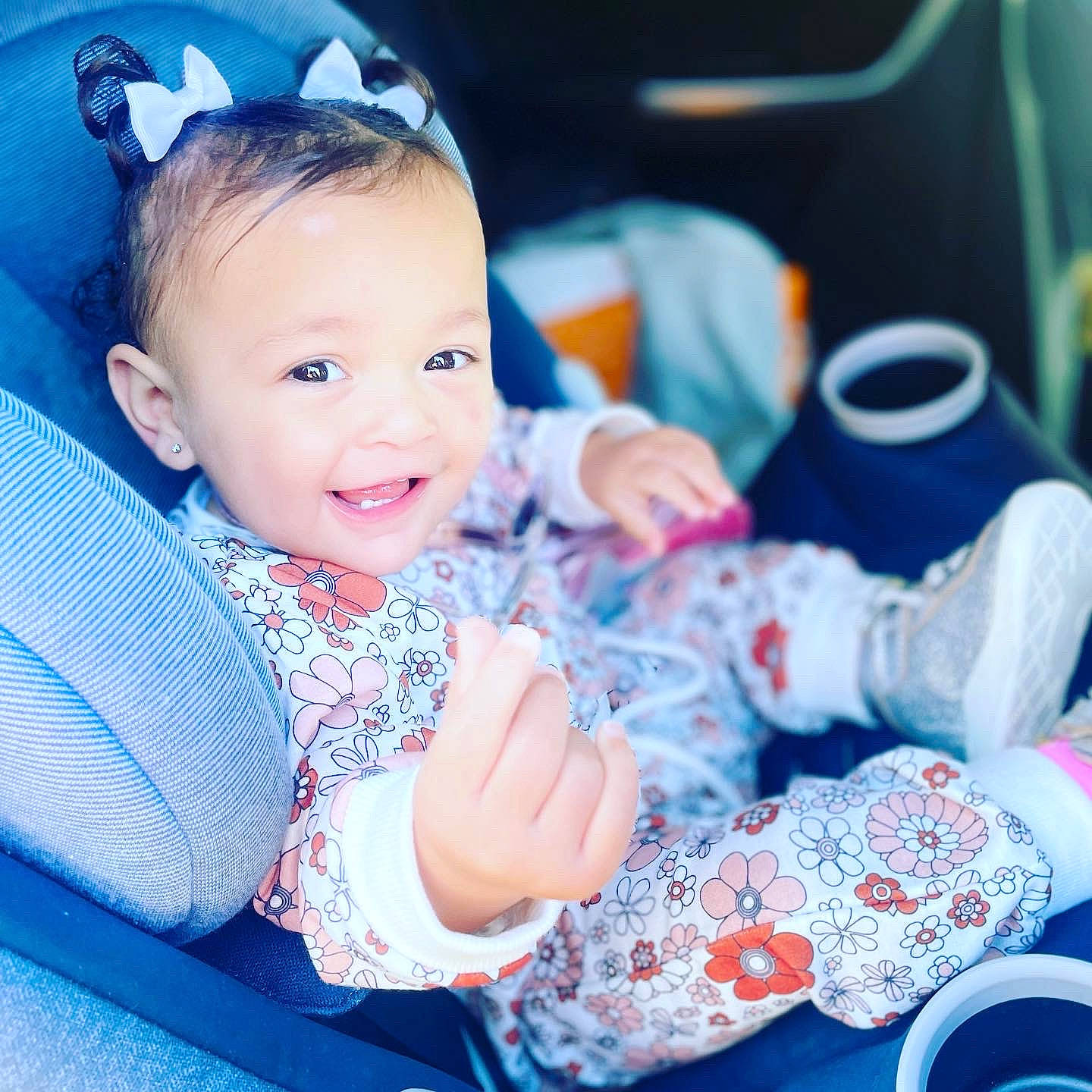 Paisley joined the competition — help win amazing prizes! baby, baby_products, baby_toddler_clothing, blue, car_seat, child, comfort, electric_blue, fashion_accessory, finger, fun, goggles, happy, leisure, mouth, person, sitting, skin, smile, sunglasses