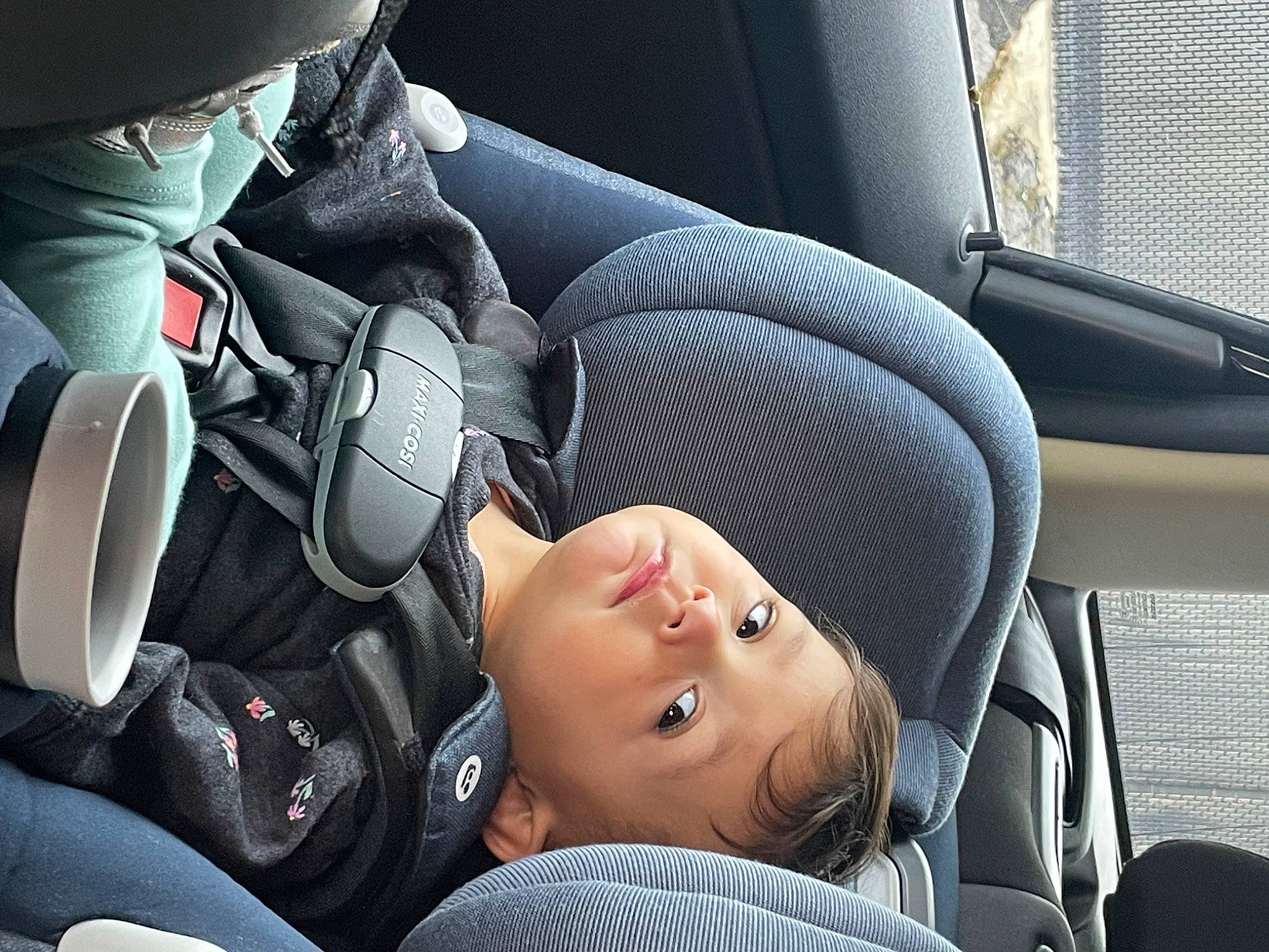 Paisley is registered to the contest to win money with this photo: auto_part, automotive_design, automotive_exterior, automotive_tire, automotive_wheel_system, baby_carriage, baby_in_car_seat, car_seat, car_seat_cover, comfort, family_car, head_restraint, luxury_vehicle, motor_vehicle, person, personal_luxury_car, steering_part, steering_wheel, toddler, vehicle