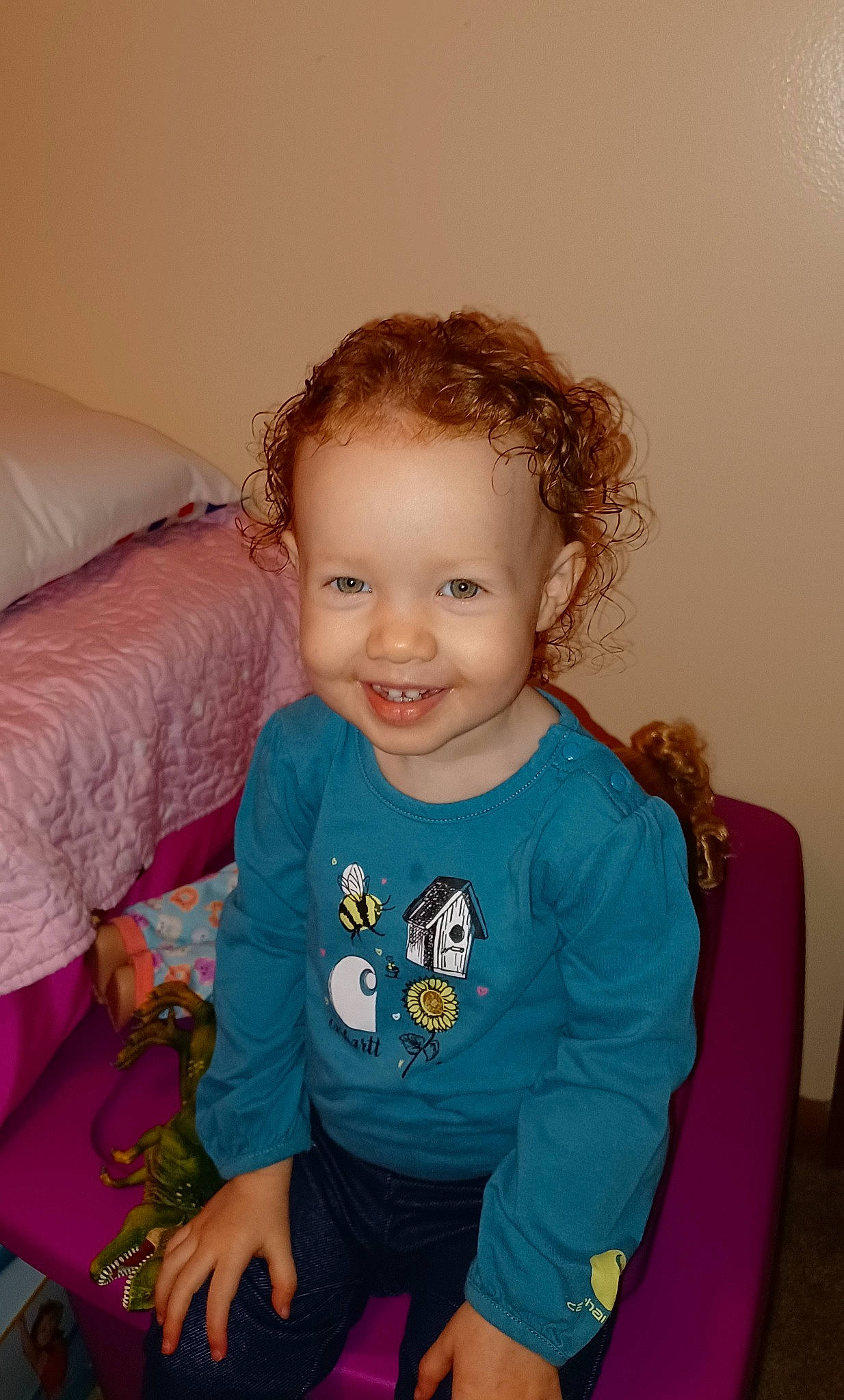 Kyleigh is registered to the contest to win money with this photo: baby, baby_toddler_clothing, chair, cheek, child, clothing, comfort, couch, eye, fun, happy, iris, joy, lap, person, room, sitting, skin, sleeve, smile