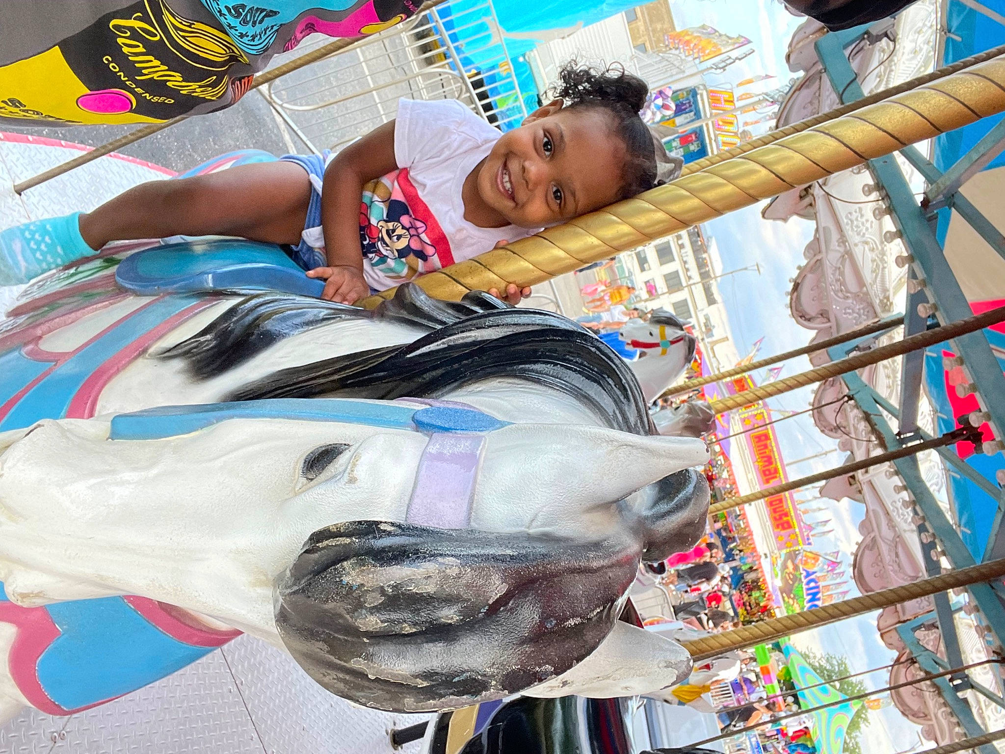 Brooklyn joined the competition — help win amazing prizes! amusement_park, amusement_ride, carousel, child, event, festival, fun, happy, joy, leisure, livestock, mammal, nonbuilding_structure, pack_animal, person, photograph, public_event, recreation, smile, vacation