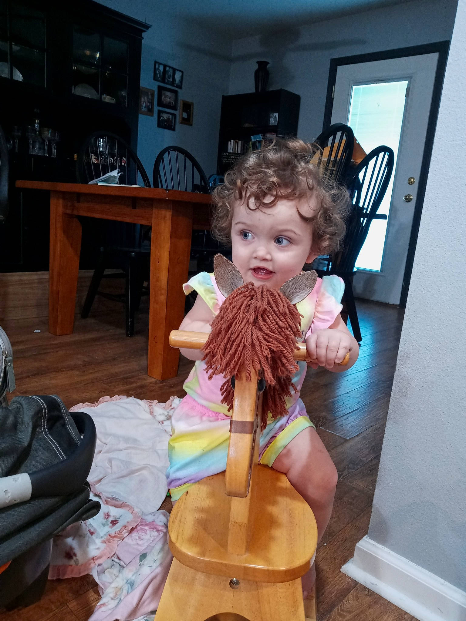 Elainakaye joined the competition — help win amazing prizes! art, backpack, bag, baggage, chair, child, fashion_design, flooring, fun, hardwood, luggage_and_bags, peach, person, picture_frame, room, sitting, television, thigh, toddler, toy