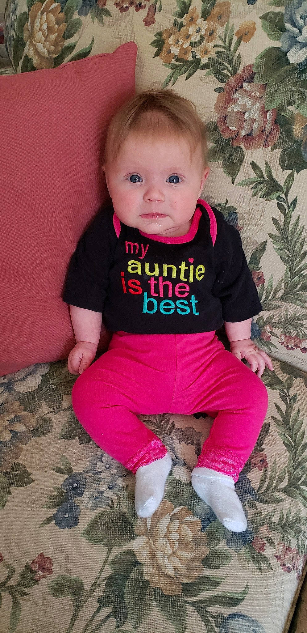 Lizabeth joined the competition — help win amazing prizes! baby, baby_toddler_clothing, cheek, child, person, pink, sitting, sleeve, smile, t_shirt, toddler