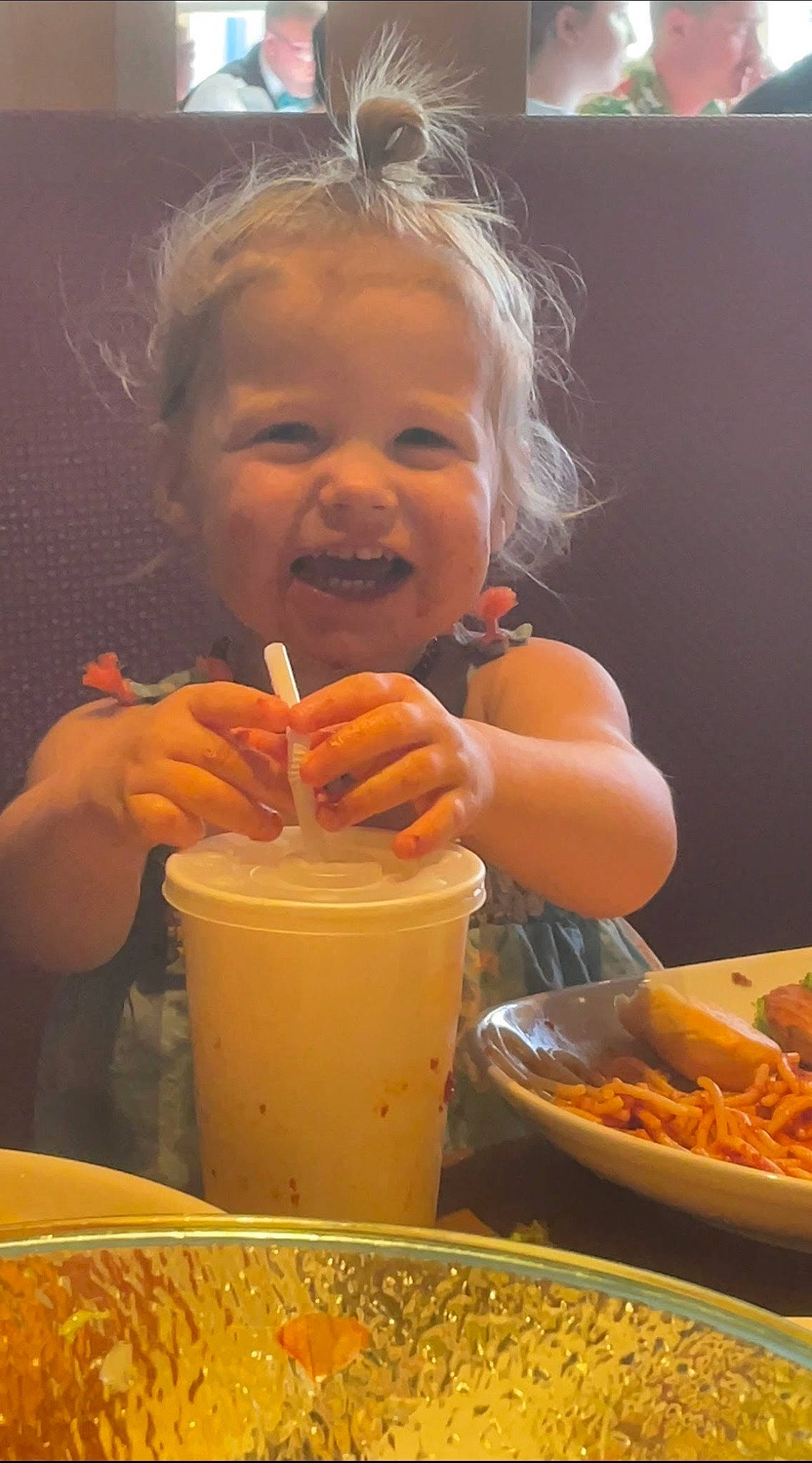 Alyssa is registered to the contest to win money with this photo: biting, bowl, child, comfort_food, cuisine, dish, eating, fast_food, food, food_craving, happy, ingredient, juice, junk_food, person, plate, smile, sweetness, table, tableware