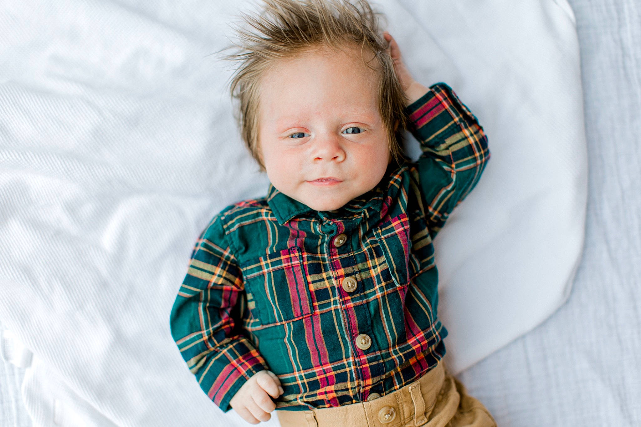 Colten joined the competition — help win amazing prizes! baby, baby_toddler_clothing, clothing, collar, comfort, dress_shirt, eye, face, happy, head, outerwear, pattern, person, plaid, shirt, skin, sleeve, t_shirt, tartan, textile
