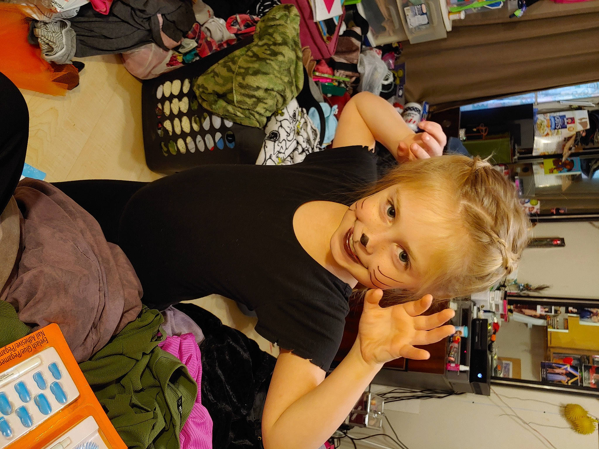 Autumne joined the competition — help win amazing prizes! child, fun, happy, joy, person, plant, room, shelf, shelving, smile, t_shirt, thigh, toddler