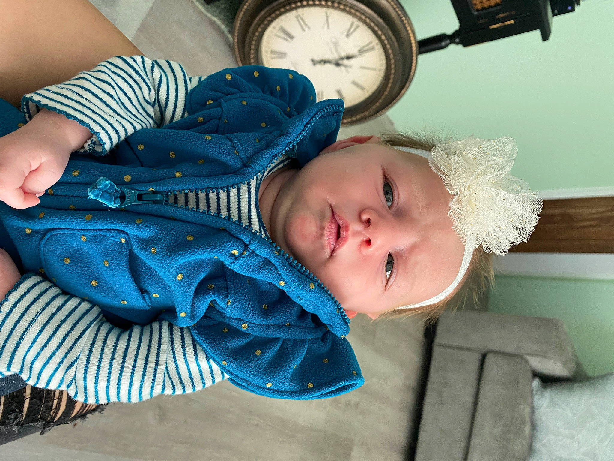 Emberlynn joined the competition — help win amazing prizes! azure, baby, baby_products, baby_toddler_clothing, beauty, blue, child, clock, comfort, electric_blue, face, fashion_accessory, happy, pattern, person, product, quartz_clock, sitting, thigh, toddler