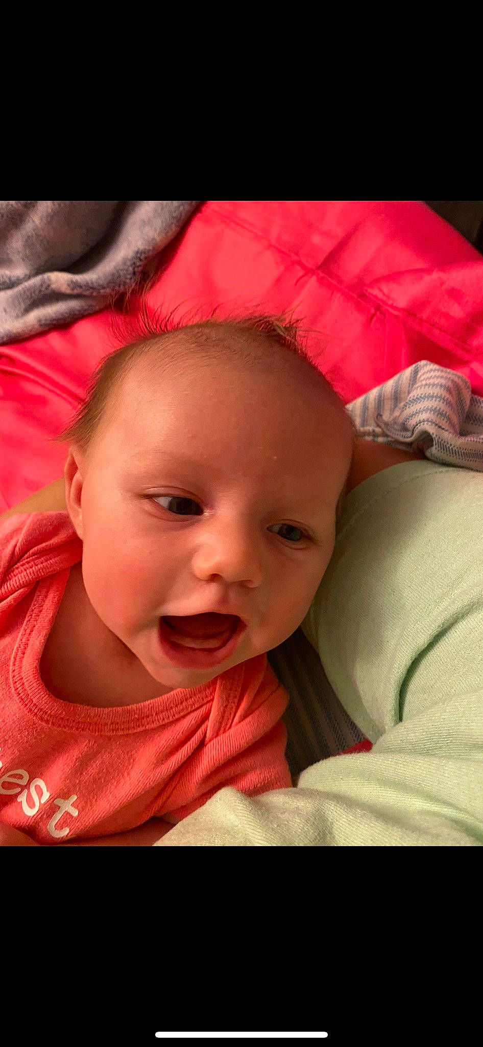 Emberlynn joined the competition — help win amazing prizes! baby, cheek, comfort, ear, eyebrow, facial_expression, fun, gesture, happy, iris, linens, lip, mouth, nose, person, pink, skin, smile, textile, toddler
