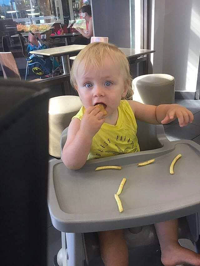 Manny joined the competition — help win amazing prizes! auto_part, baby, car_seat, chair, child, fun, furniture, leg, person, product, sitting, surprise, toddler, vacation