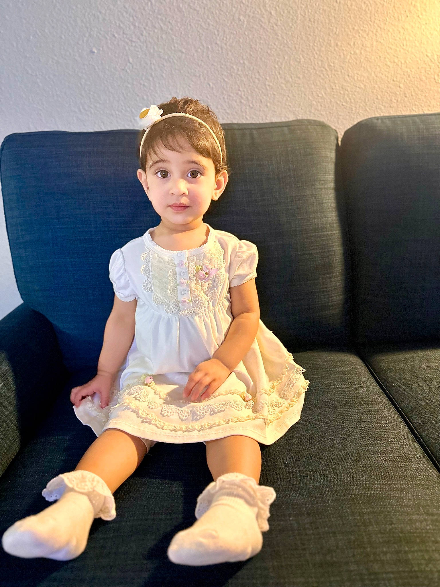 Prisha joined the competition — help win amazing prizes! baby_toddler_clothing, chin, couch, eye, face, fashion_design, flash_photography, hair, happy, head, human_body, human_leg, joint, knee, leg, neck, person, shoulder, skin, sleeve